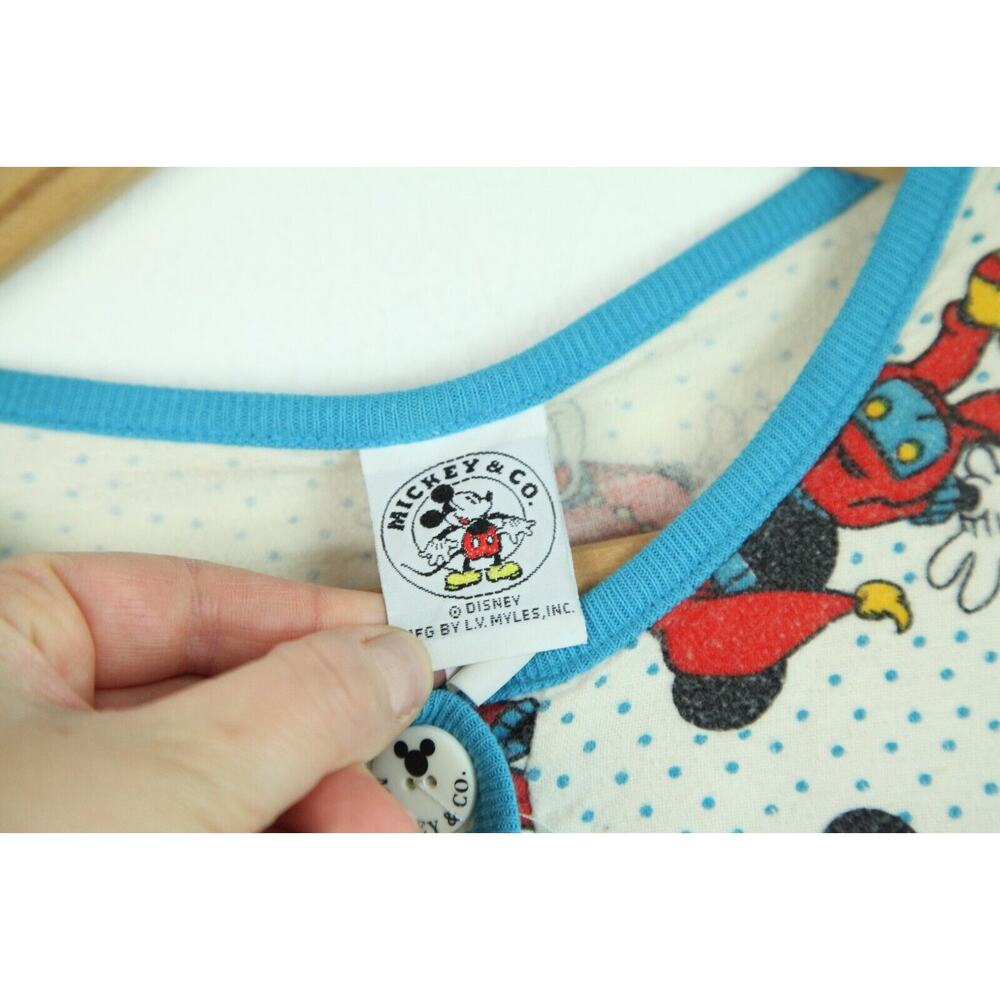 Vintage M L Pajama Top Flannel Mickey & Co Disney 90s Allover Print Cozy Lounge - Picture 2 of 10